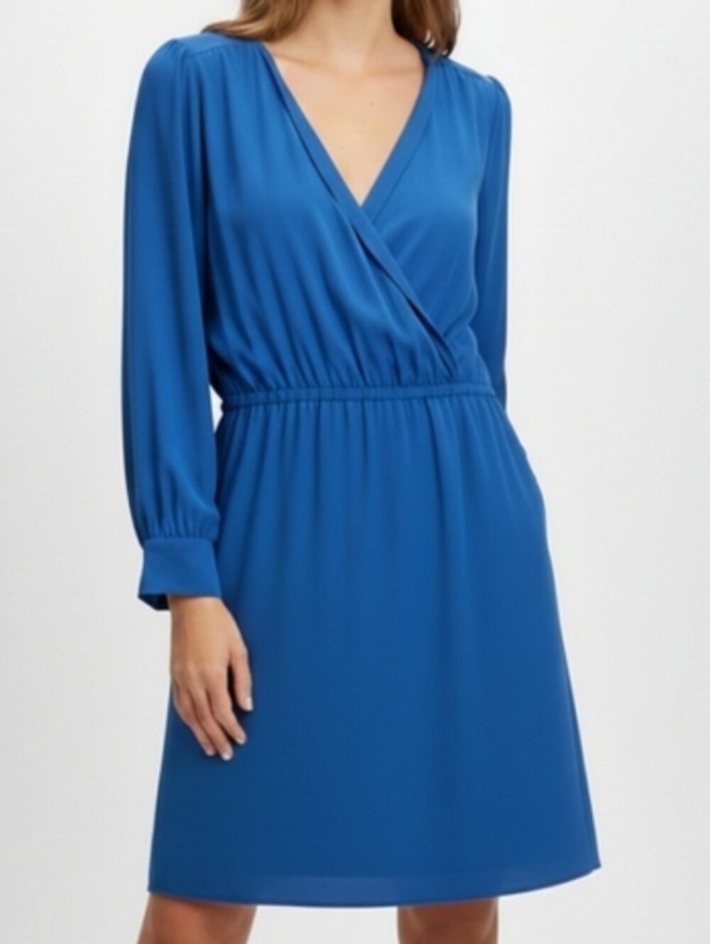 NEW Smart Set Wrap Shirt Dress Long Sleeve Elastic Waist Swing Blue Womens XL